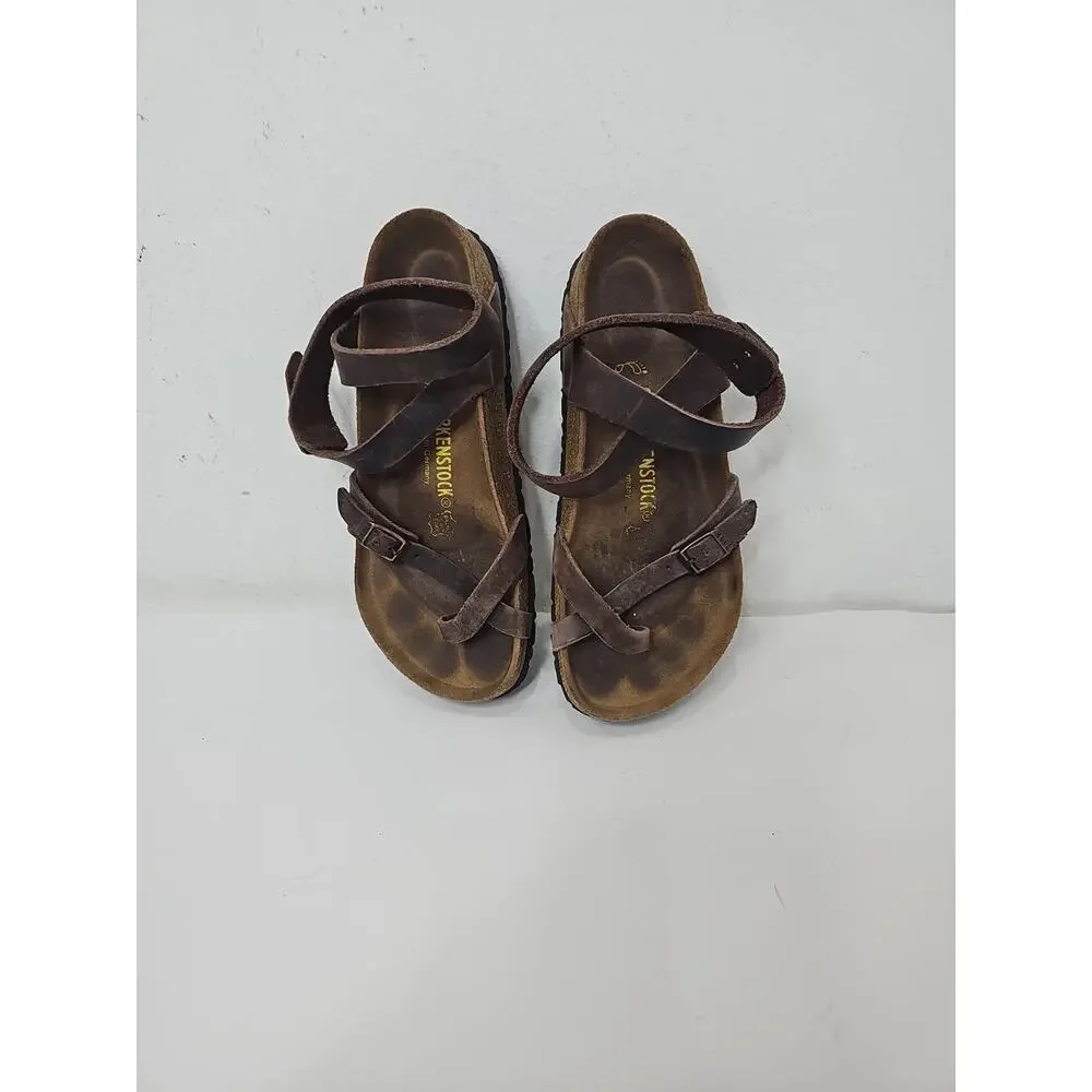 Birkenstock Yara Habana Oiled Leather Sandals Ankle Strap Brown Women's Size 38